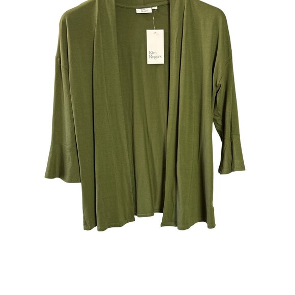 Kim Rogers Open Front Cardigan Olive Green Bell Sleeve Size M New - Picture 3 of 8